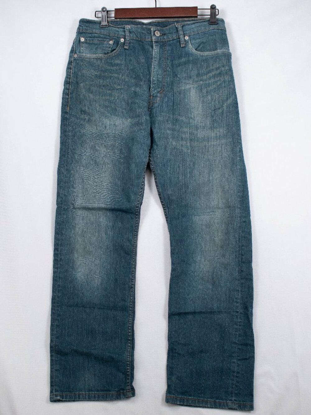 Levi’s 513 Cotton Denim Blue Jeans 36 x 30 Boot Cut Distressed Button Zip Up